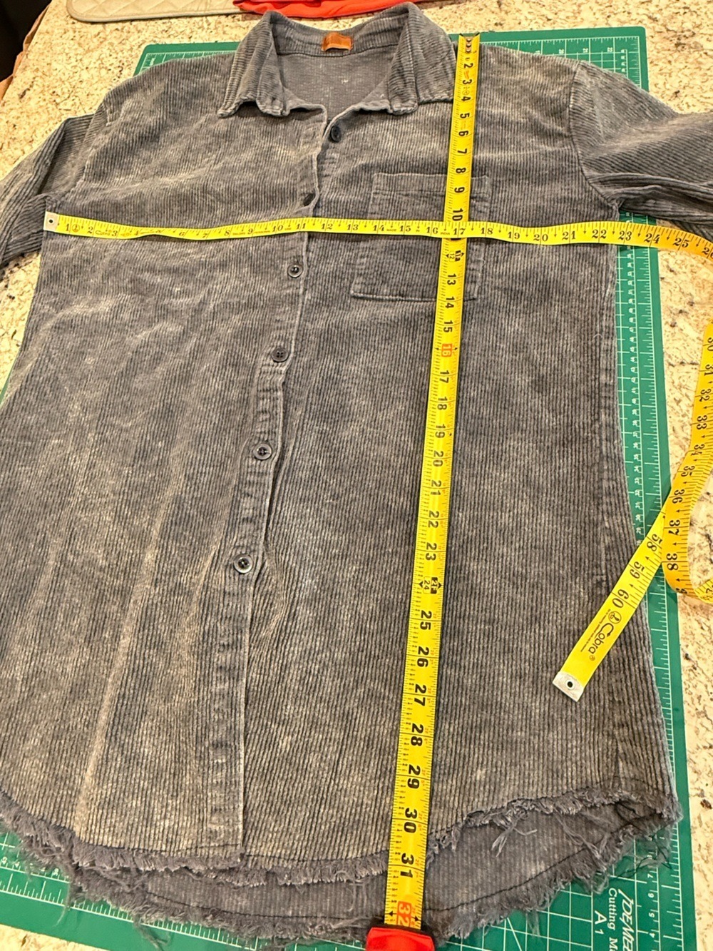 POL Gray Corduroy Oversized Raw Hem Button Down Shacket Tunic Large - Picture 3 of 9